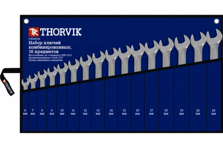 Купить Набор ключей THORVIK гаечных комбинированных в сумке, 6-19,22,24 мм, 16 предметов   CWS0016T фото №2